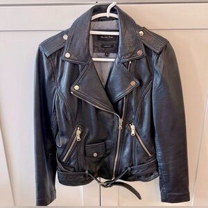 Massimo Dutti Women’s Navy Leather Jacket